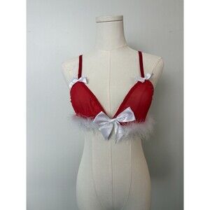 Sugar Thrillz Red Holiday Bra With Feather Accent Size Small